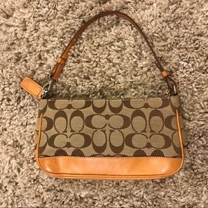 Coach Canvas Logo Mini Baguette in Tan